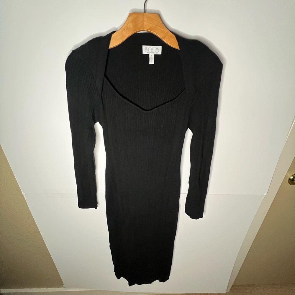 Sofia Vergara Midi Sweater Dress Ribbed Black Large